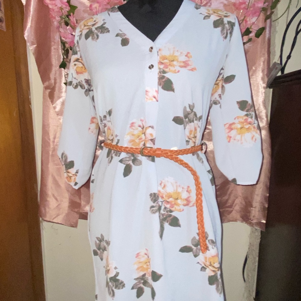 Rue21 White Floral Midi Dress with Belt